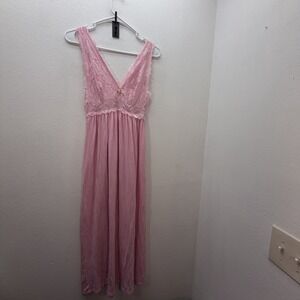 Alcea Rosea Pink Long Nightgown Lingerie Sz S Adjustable Straps Babydoll Lounge